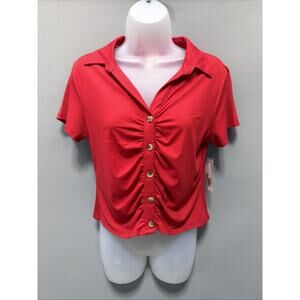 NEW Women’s No Boundaries Size Large Button Front Top Red Ribbed